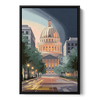 Madison Capitol Dome Glow Front - Black Canvas Wall Art