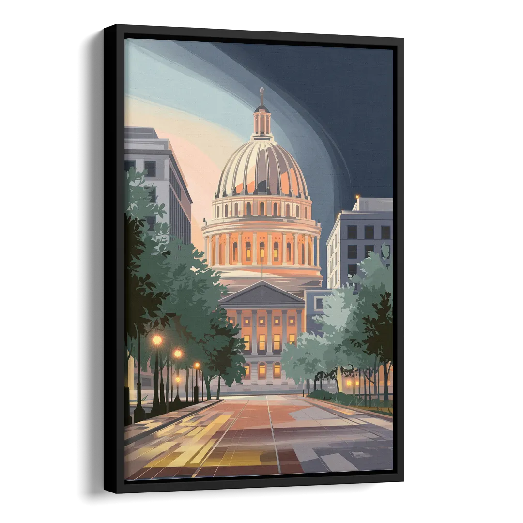 Madison Capitol Dome Glow Side - Black Canvas Wall Art