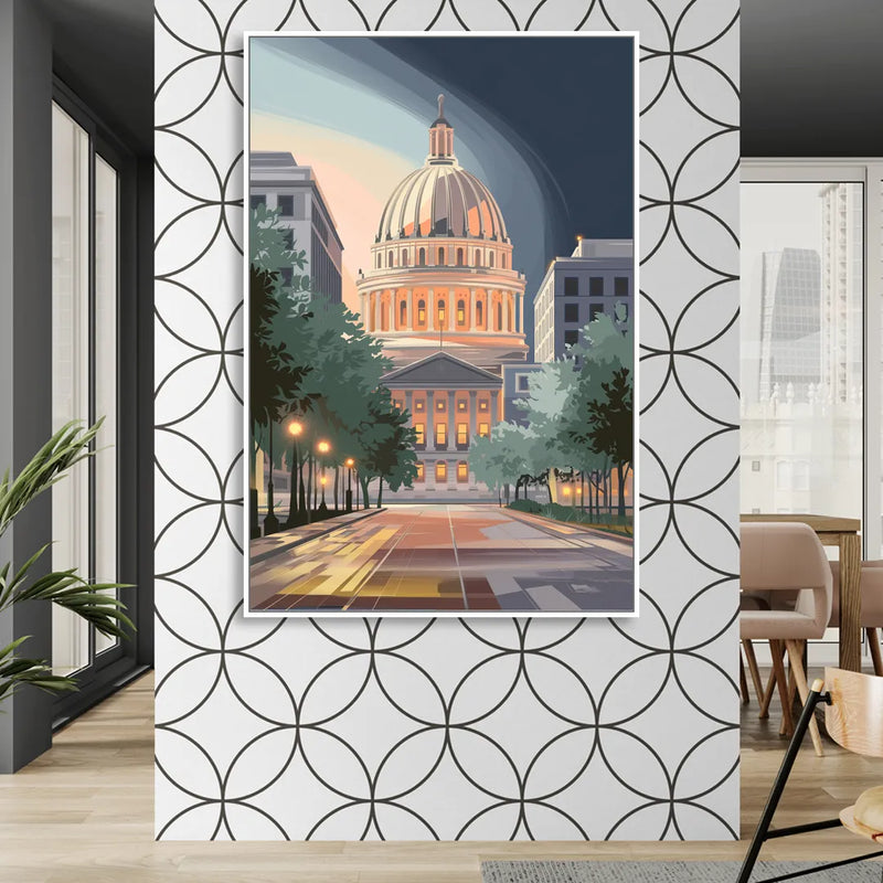 Madison Capitol Dome Glow Sitting Room - White Canvas Wall Art
