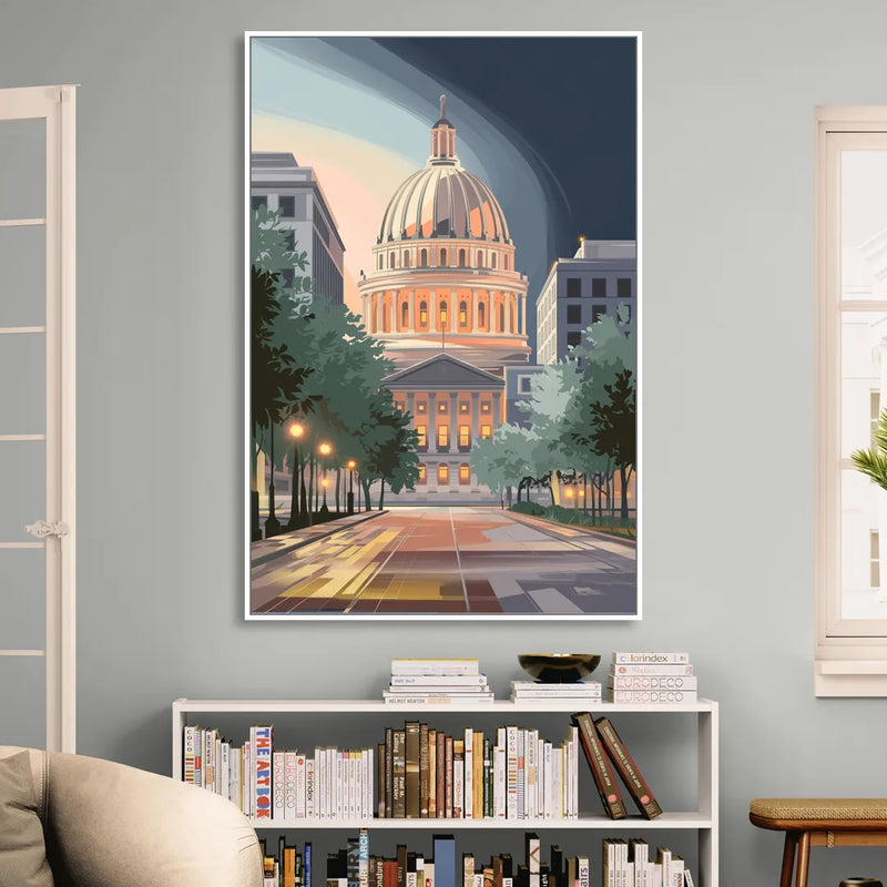 Madison Capitol Dome Glow Living Room - White Canvas Wall Art
