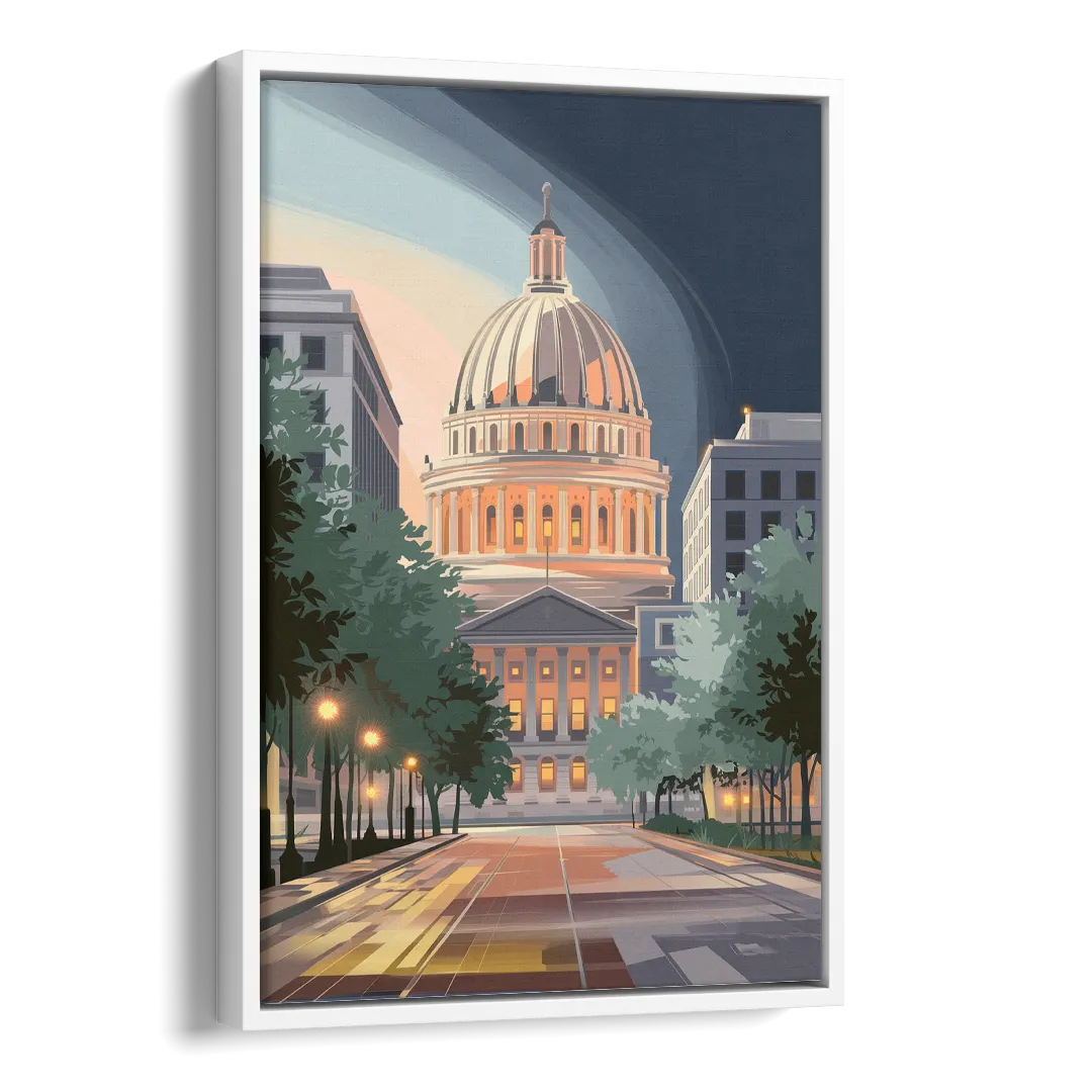 Madison Capitol Dome Glow Side - White Canvas Wall Art