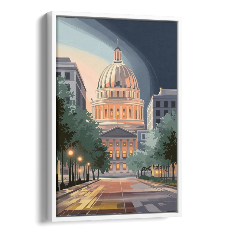 Madison Capitol Dome Glow Side - White Canvas Wall Art