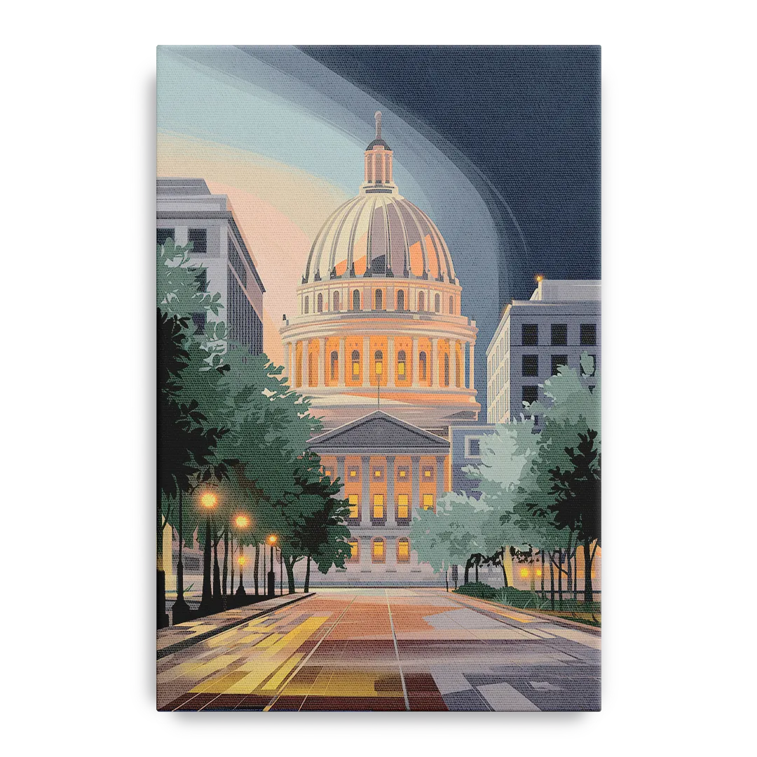 Madison Capitol Dome Glow Front - Canvas Wall Art