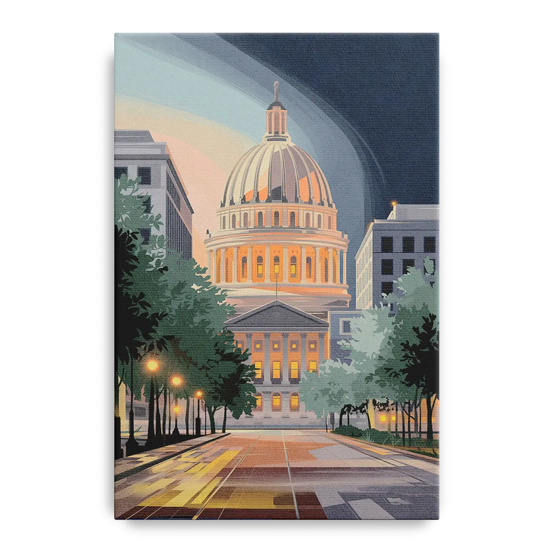 Madison Capitol Dome Glow Front - Canvas Wall Art