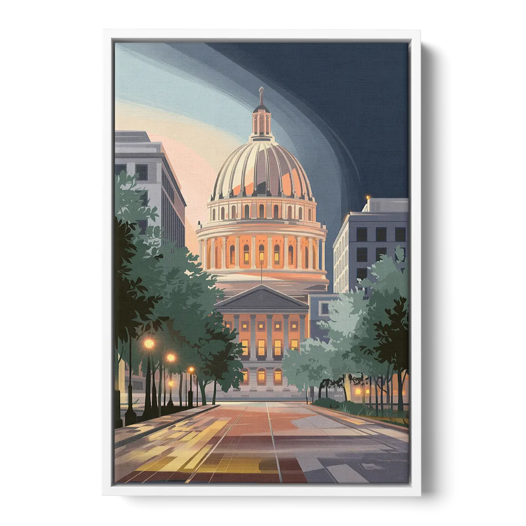 Madison Capitol Dome Glow Front - White Canvas Wall Art