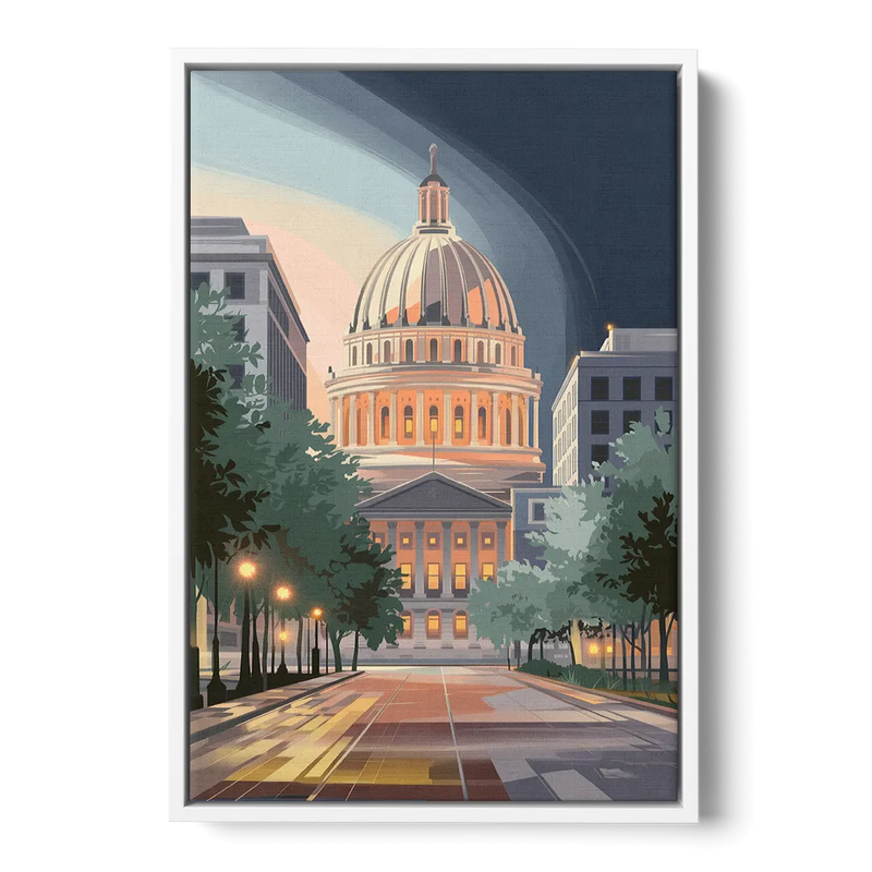 Madison Capitol Dome Glow Front - White Canvas Wall Art