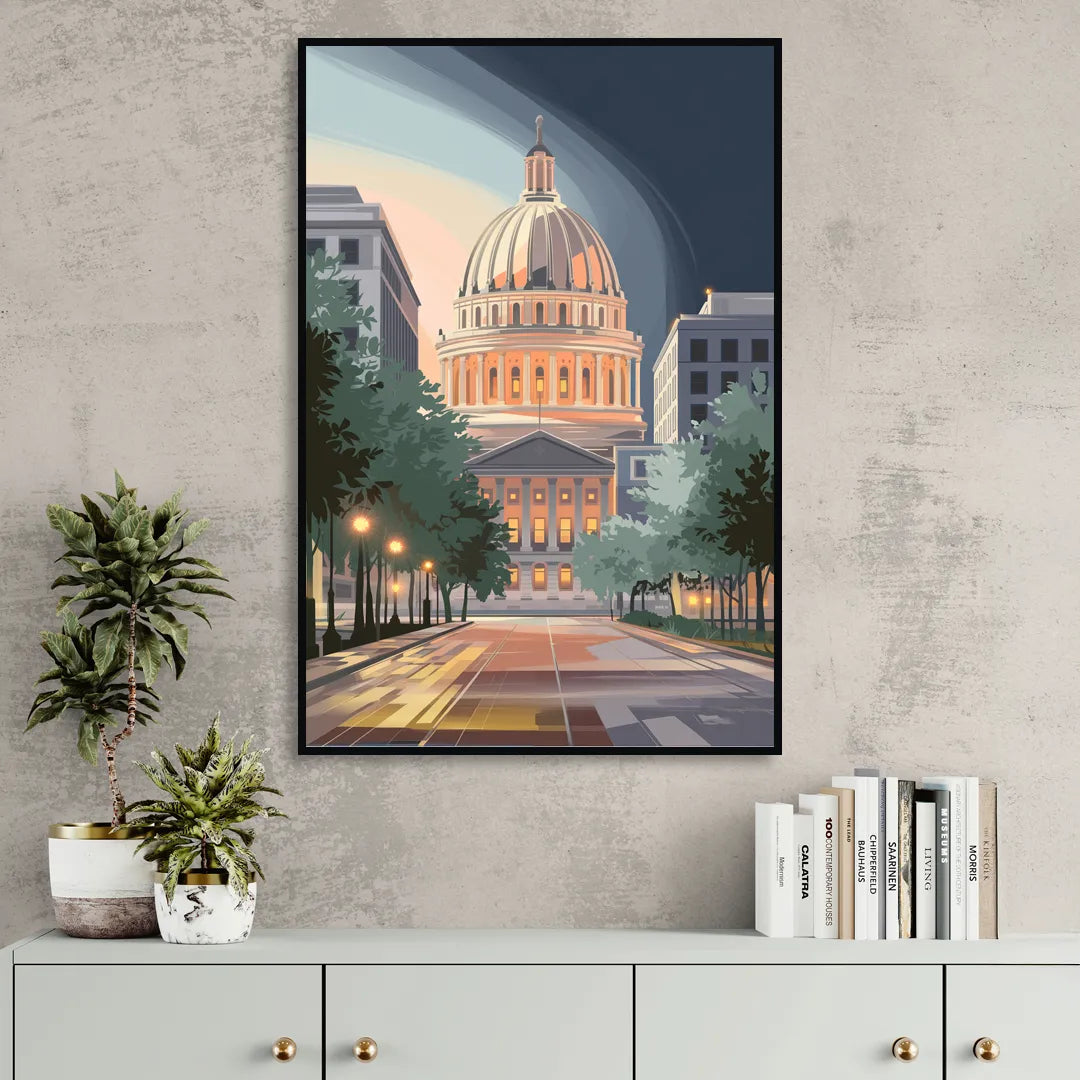 Madison Capitol Dome Glow Living Room - Black Canvas Wall Art