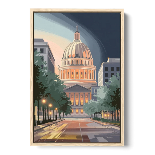 Madison Capitol Dome Glow - Oak Framed Canvas Wall Art - Front