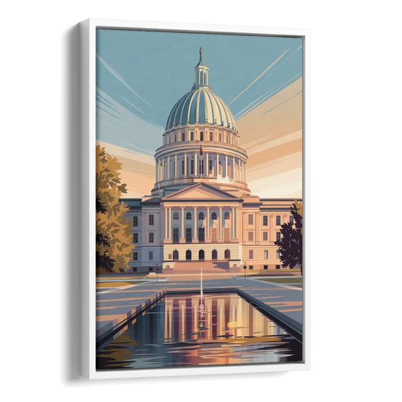 Madison Capitol Reflection Side - White Canvas Wall Art