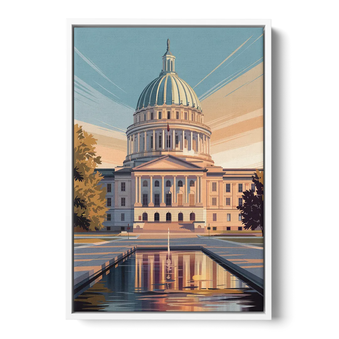 Madison Capitol Reflection Front - White Canvas Wall Art