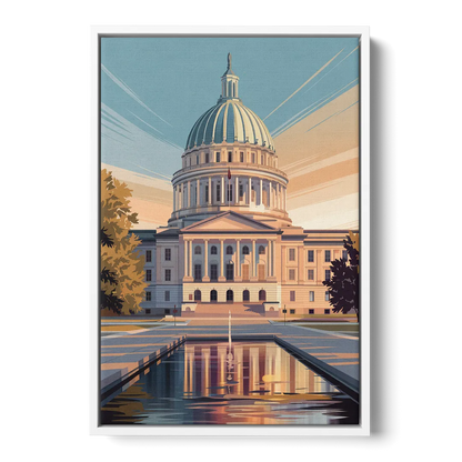 Madison Capitol Reflection Front - White Canvas Wall Art
