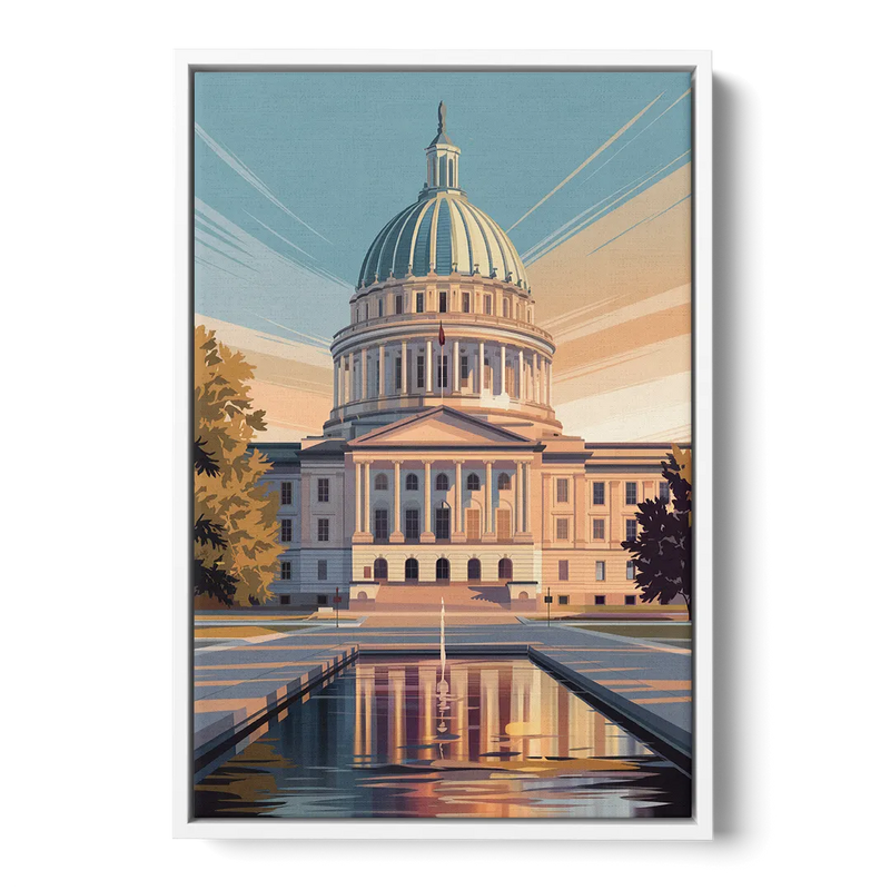 Madison Capitol Reflection Front - White Canvas Wall Art