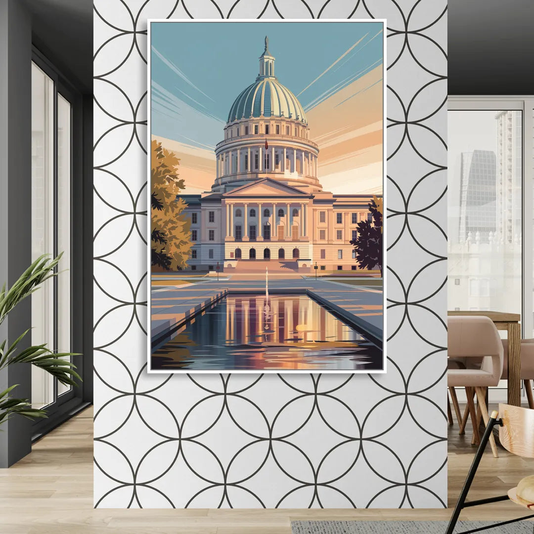 Madison Capitol Reflection Living Room - White Canvas Wall Art
