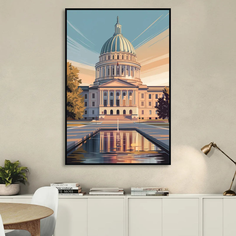 Madison Capitol Reflection Sitting Room - Black Canvas Wall Art