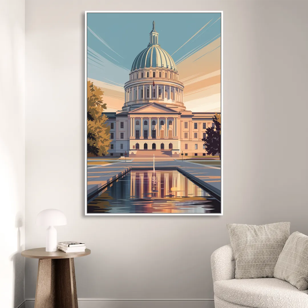 Madison Capitol Reflection Sitting Room - White Canvas Wall Art