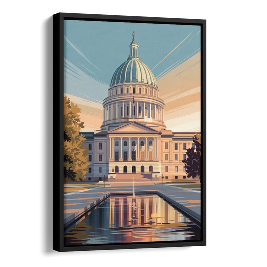 Madison Capitol Reflection Side - Black Canvas Wall Art