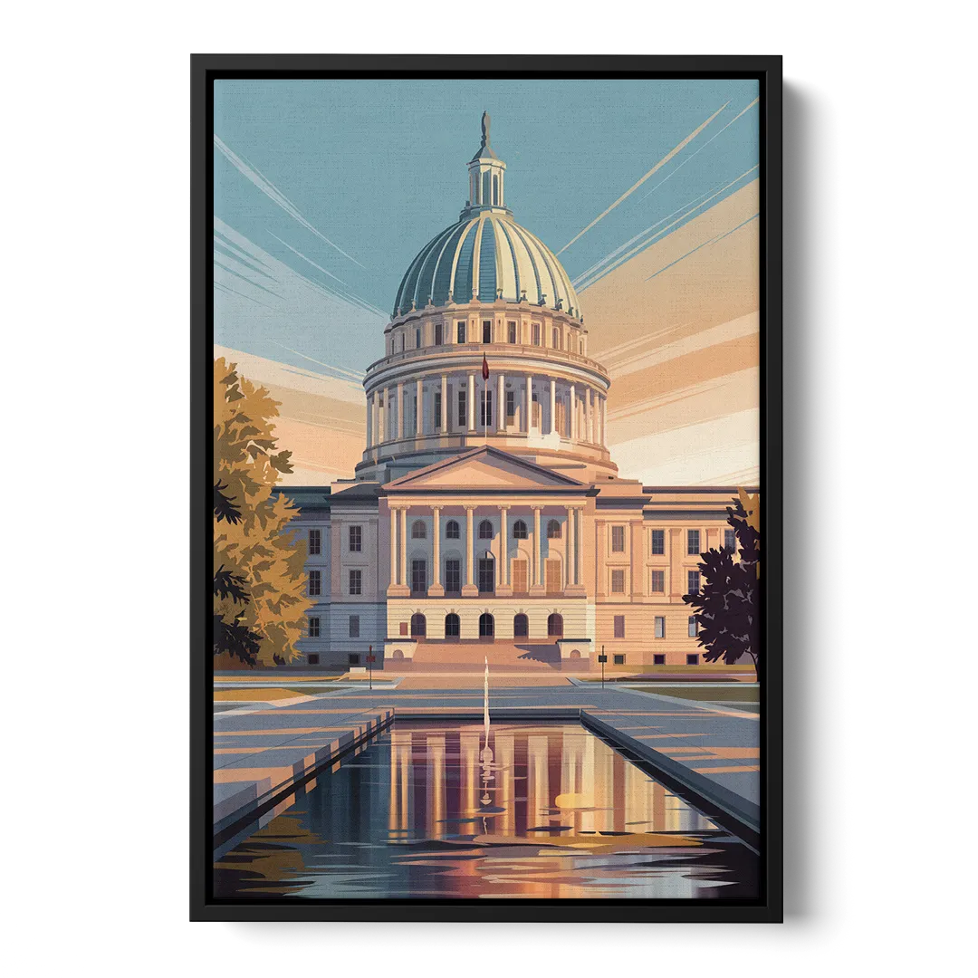 Madison Capitol Reflection Front - Black Canvas Wall Art