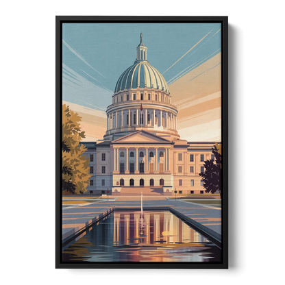 Madison Capitol Reflection Front - Black Canvas Wall Art