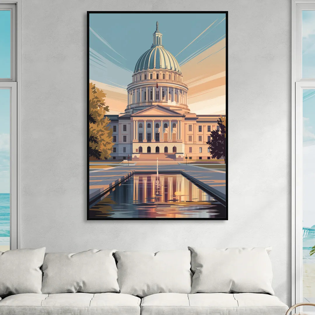Madison Capitol Reflection Living Room - Black Canvas Wall Art