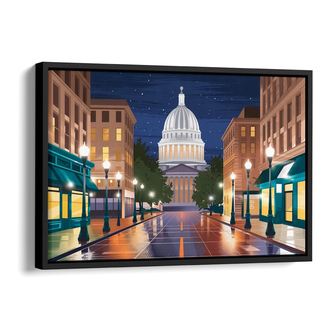 Madison Capitol Square Nights Side - Black Canvas Wall Art
