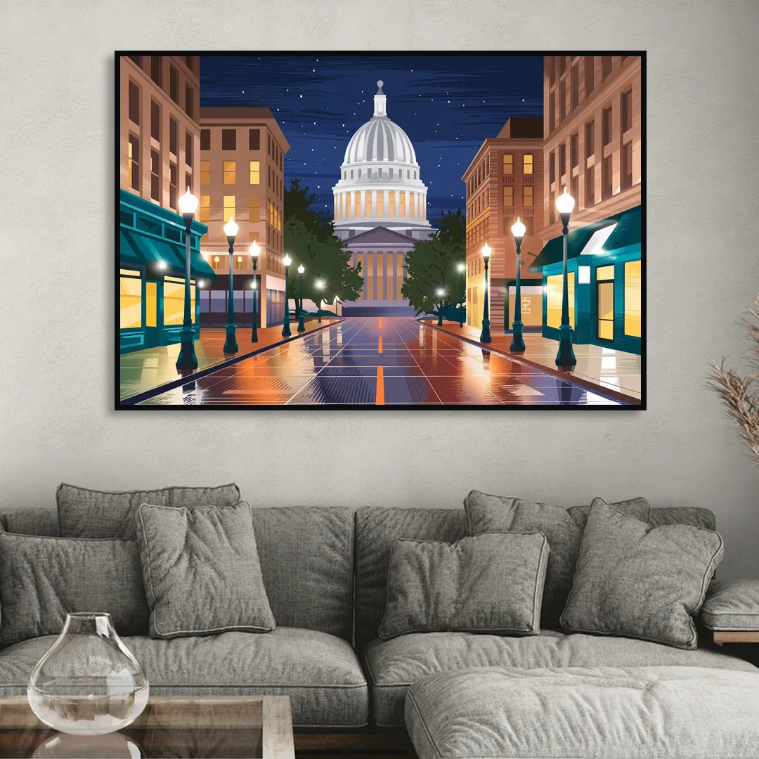 Madison Capitol Square Nights Sitting Room - Black Canvas Wall Art