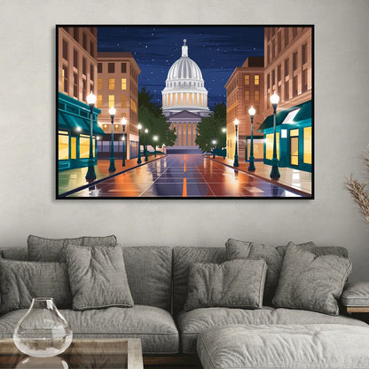 Madison Capitol Square Nights Sitting Room - Black Canvas Wall Art
