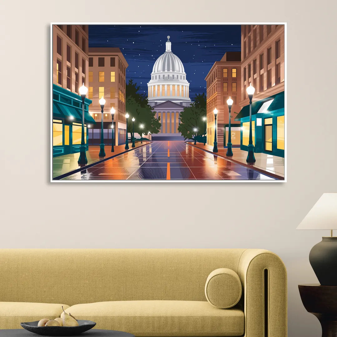 Madison Capitol Square Nights Sitting Room - White Canvas Wall Art