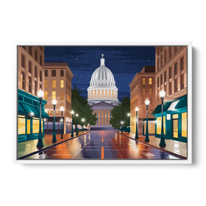 Madison Capitol Square Nights Front - White Canvas Wall Art