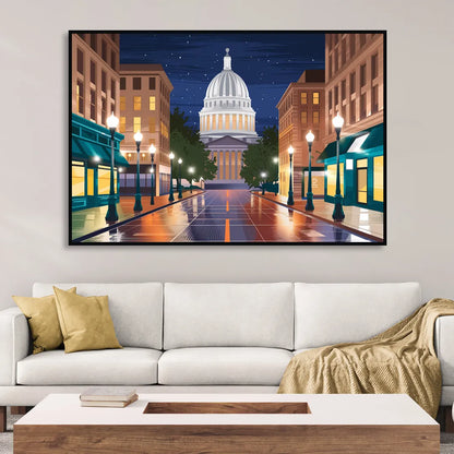 Madison Capitol Square Nights Living Room - Black Canvas Wall Art