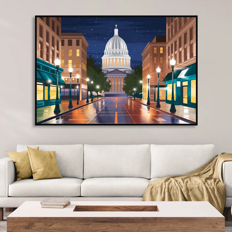 Madison Capitol Square Nights Living Room - Black Canvas Wall Art