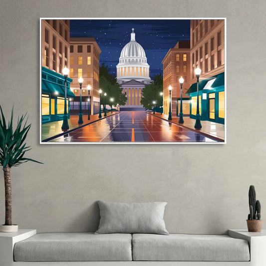 Madison Capitol Square Nights Living Room - White Canvas Wall Art