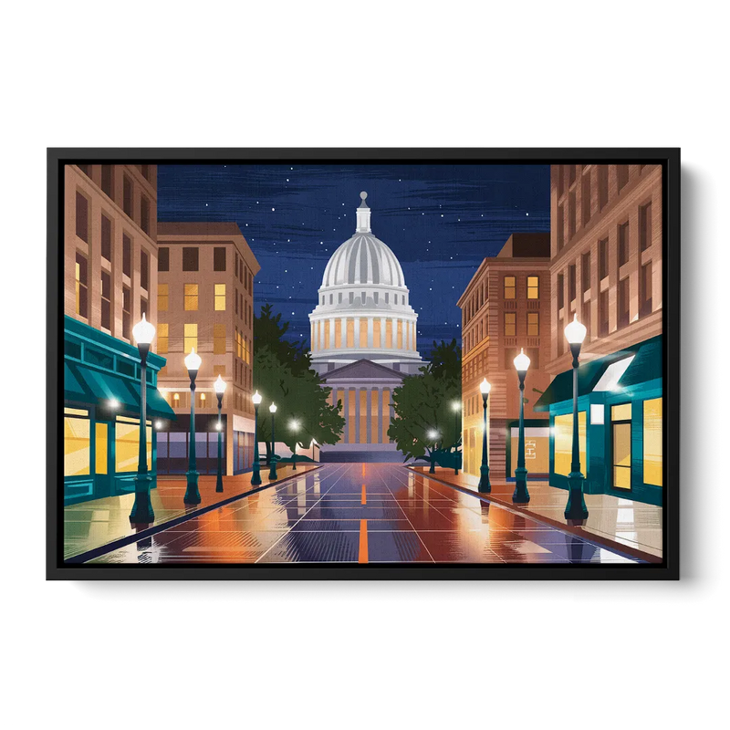 Madison Capitol Square Nights Front - Black Canvas Wall Art