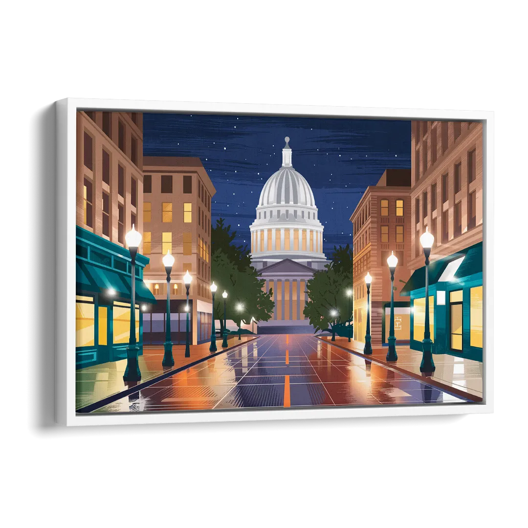 Madison Capitol Square Nights Side - White Canvas Wall Art