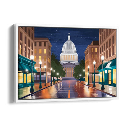 Madison Capitol Square Nights Side - White Canvas Wall Art