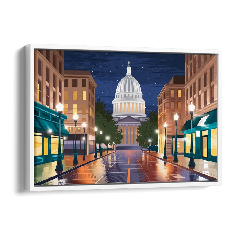 Madison Capitol Square Nights Side - White Canvas Wall Art