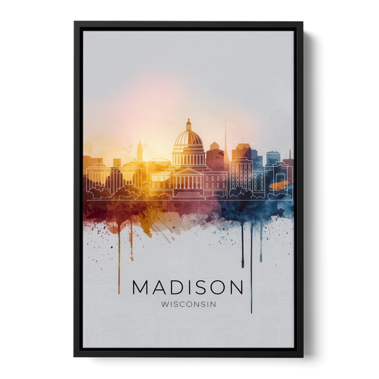 Madison Iconic Landmarks - Black Framed Canvas Wall Art - Front