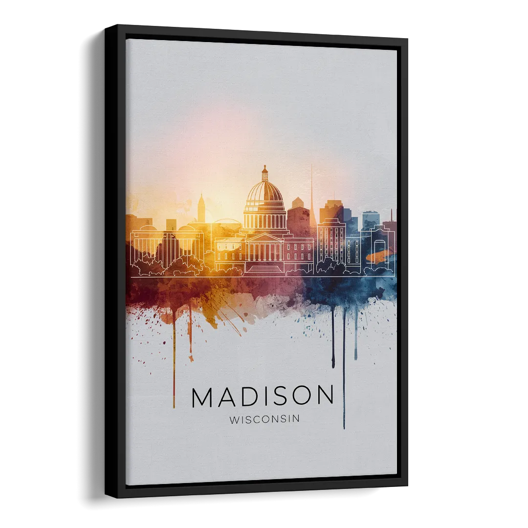 Madison Iconic Landmarks Side - Black Canvas Wall Art