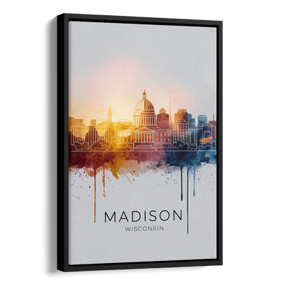 Madison Iconic Landmarks Side - Black Canvas Wall Art