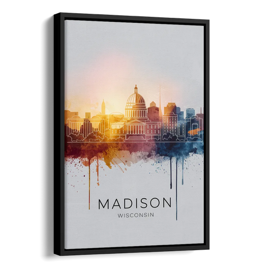 Madison Iconic Landmarks Side - Black Canvas Wall Art