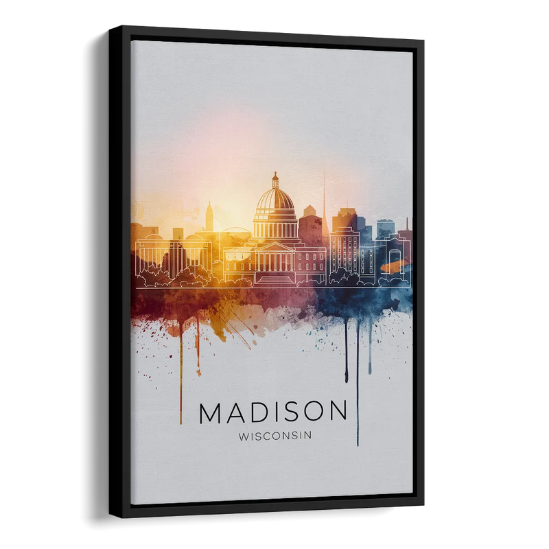 Madison Iconic Landmarks Side - Black Canvas Wall Art