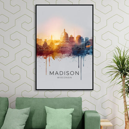Madison Iconic Landmarks Living Room - Black Canvas Wall Art