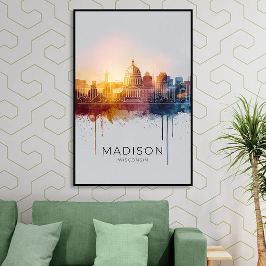 Madison Iconic Landmarks Living Room - Black Canvas Wall Art