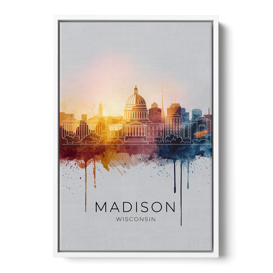 Madison Iconic Landmarks Front - White Canvas Wall Art
