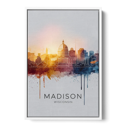 Madison Iconic Landmarks Front - White Canvas Wall Art