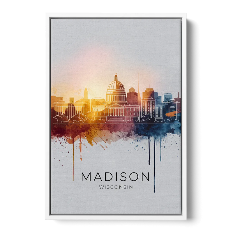 Madison Iconic Landmarks Front - White Canvas Wall Art
