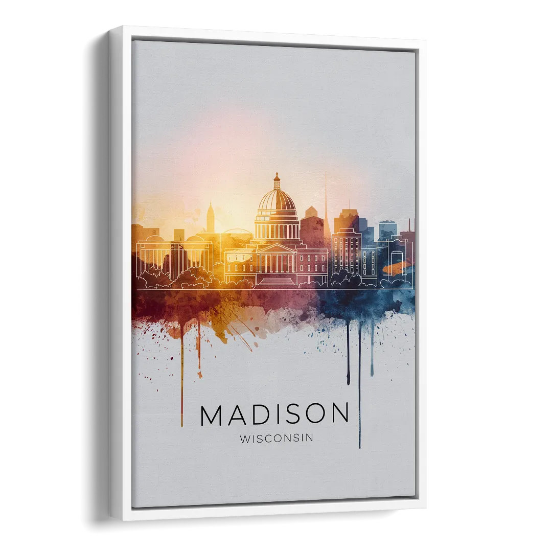 Madison Iconic Landmarks Side - White Canvas Wall Art