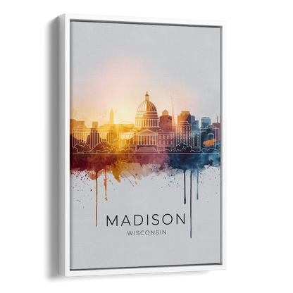 Madison Iconic Landmarks Side - White Canvas Wall Art