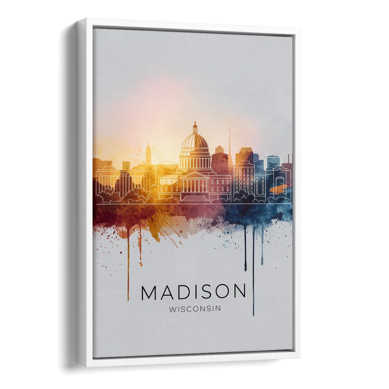 Madison Iconic Landmarks Side - White Canvas Wall Art