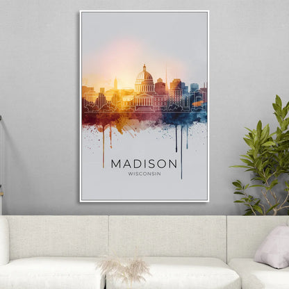 Madison Iconic Landmarks Sitting Room - White Canvas Wall Art