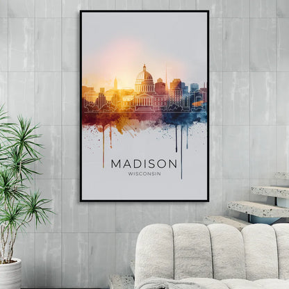 Madison Iconic Landmarks Sitting Room - Black Canvas Wall Art